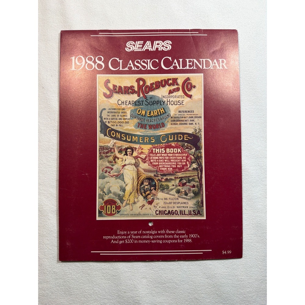 Vintage 1988 Sears Classic Calendar Catalog Cover Reproductions Made in USA
